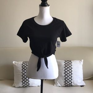 Black Tie Waist Crop Tee